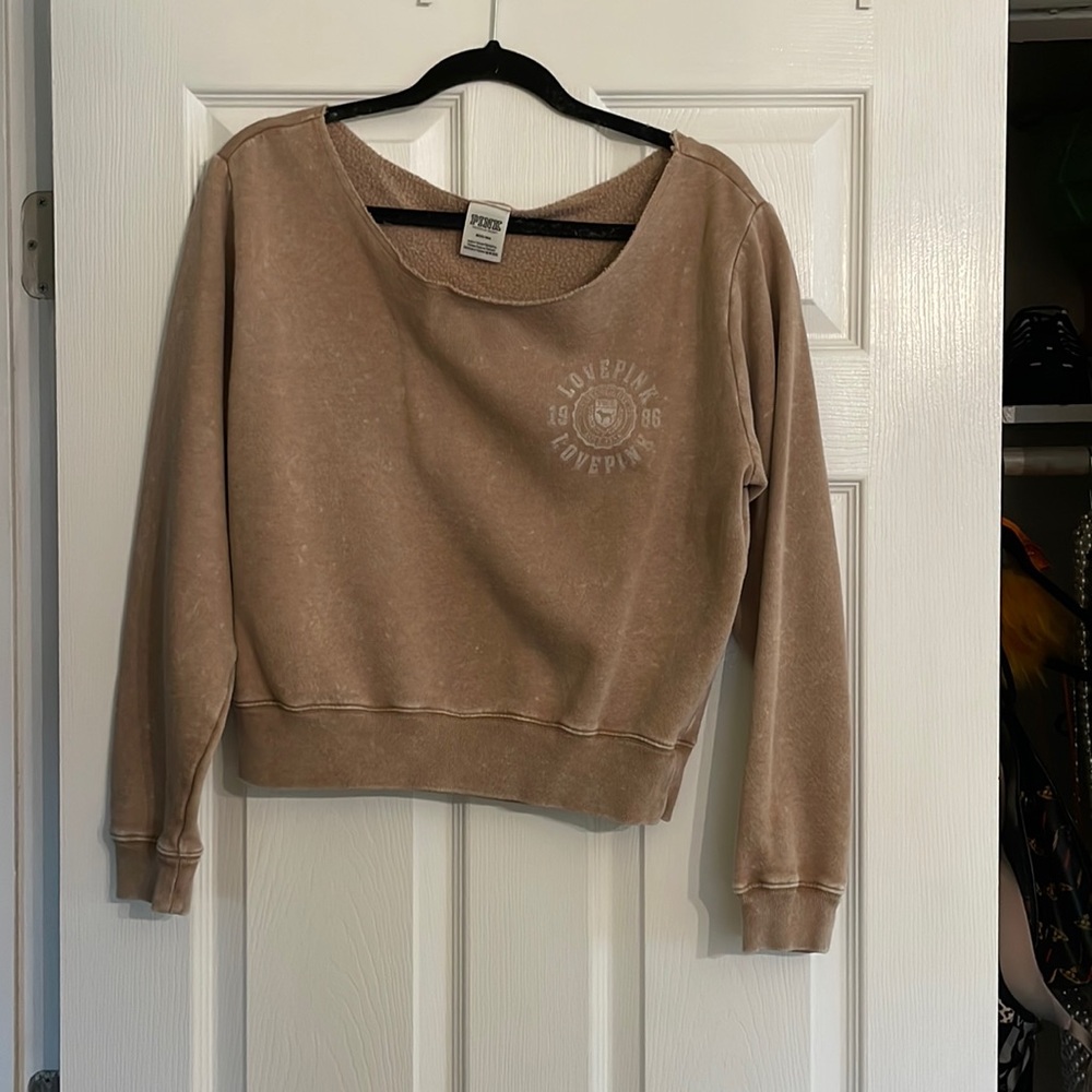 tan/brown off the shoulder victoria secret crew
